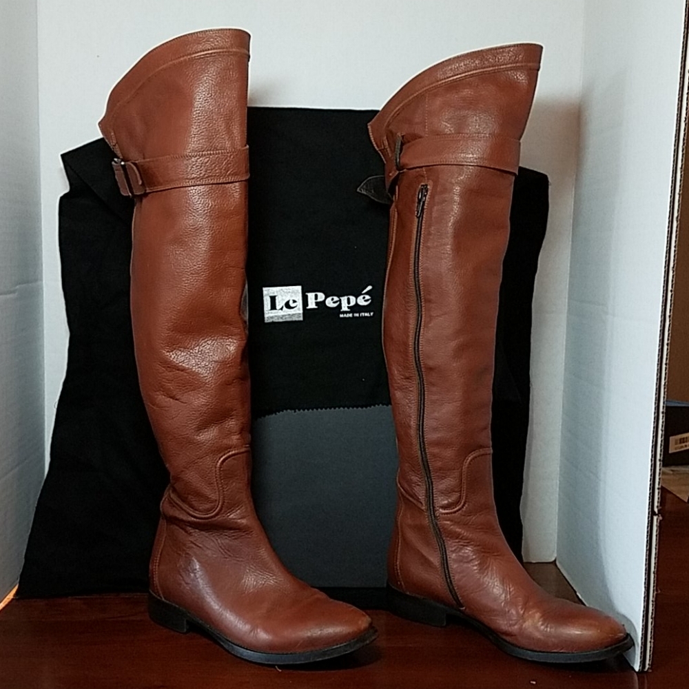 Le Pepe Buckle Top Tall Leather Boots